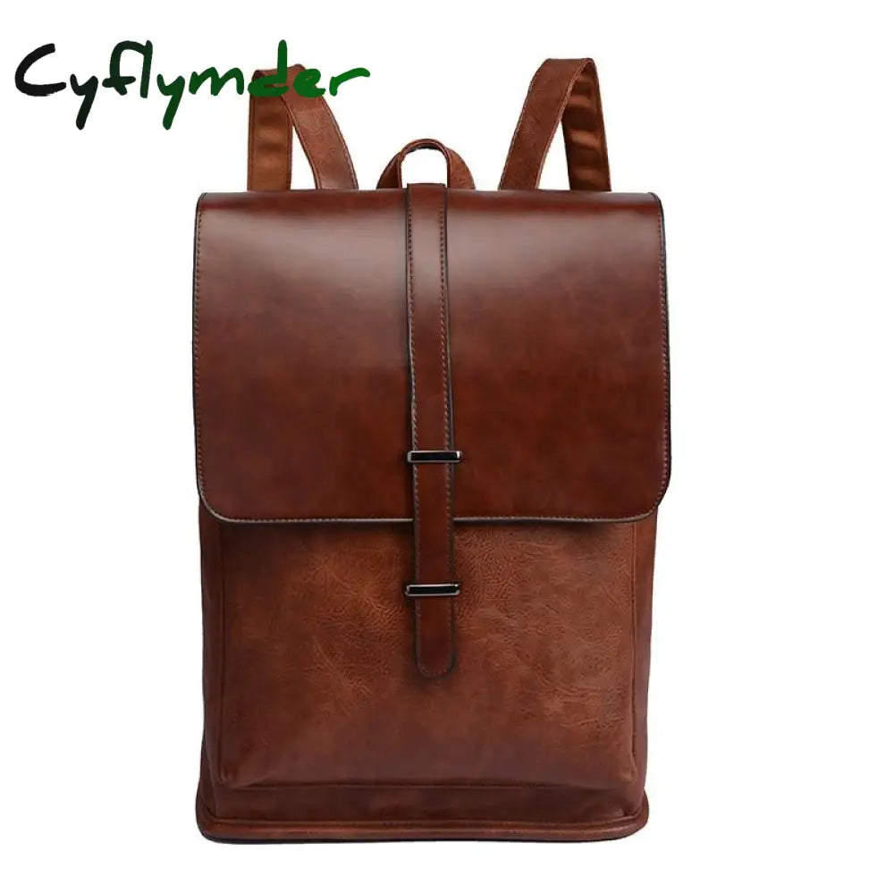 Cyflymder Vintage Men Backpack Leather Travel Bagpack School Bag Brown