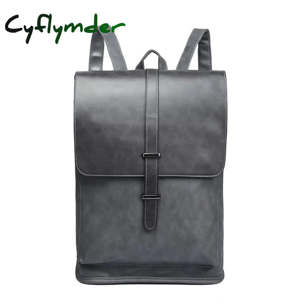 Cyflymder Vintage Men Backpack Leather Travel Bagpack School Bag Gray