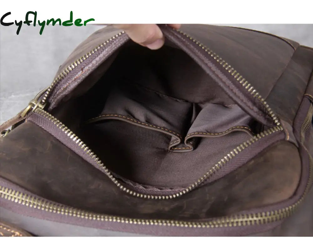 Cyflymder Vintage Men’s Crazy Horse Leather Backpack Genuine Leather Retro Rucksack Large Classic