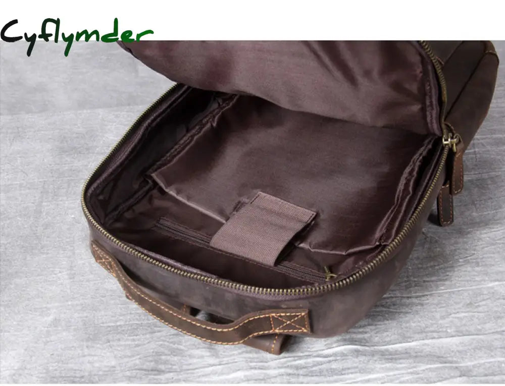 Cyflymder Vintage Men’s Crazy Horse Leather Backpack Genuine Leather Retro Rucksack Large Classic