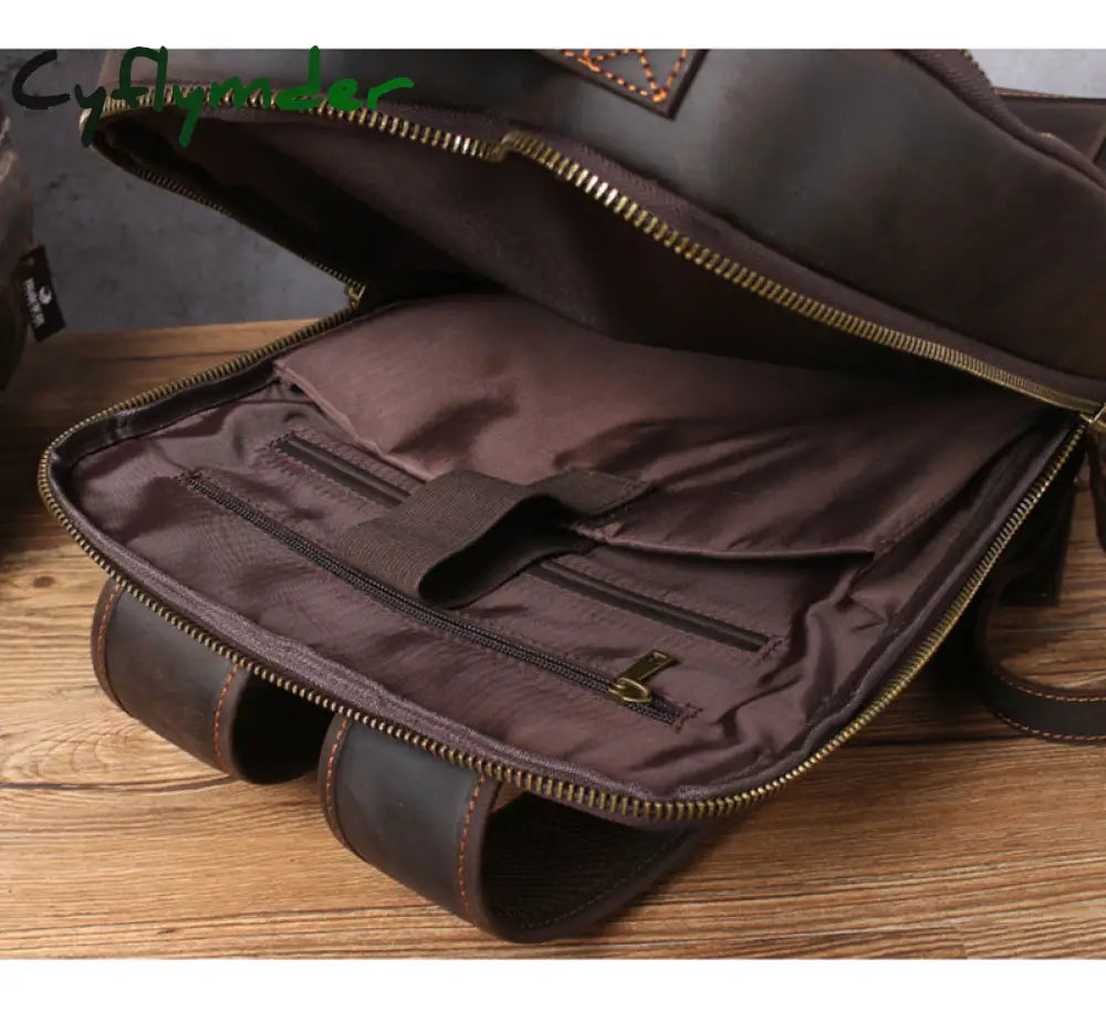 Cyflymder Vintage Men’s Crazy Horse Leather Backpack Genuine Leather Retro Rucksack Large Classic