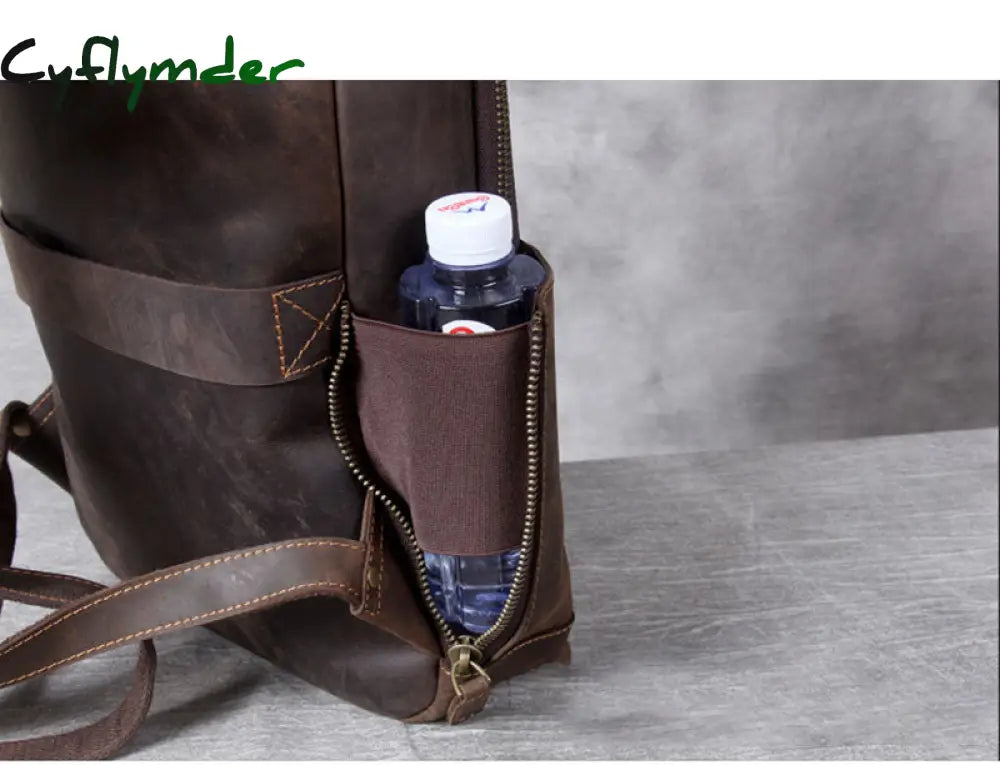 Cyflymder Vintage Men’s Crazy Horse Leather Backpack Genuine Leather Retro Rucksack Large Classic