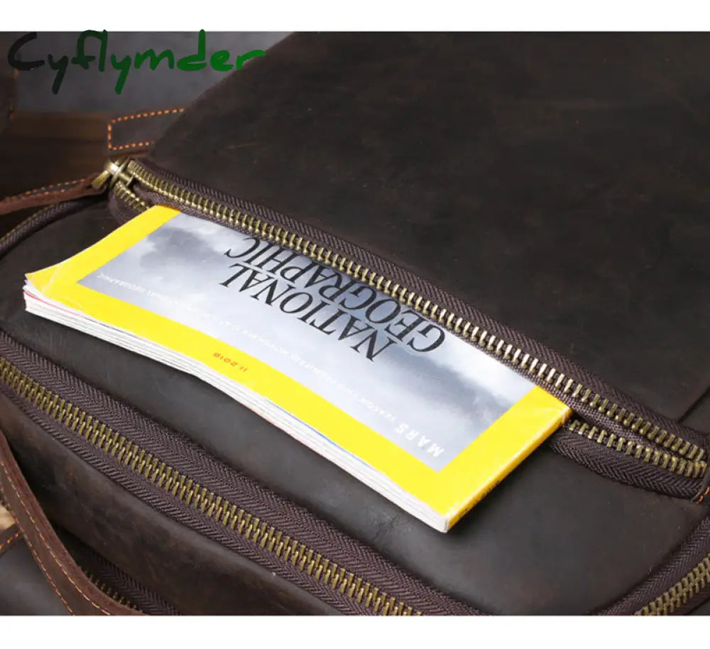 Cyflymder Vintage Men’s Crazy Horse Leather Backpack Genuine Leather Retro Rucksack Large Classic