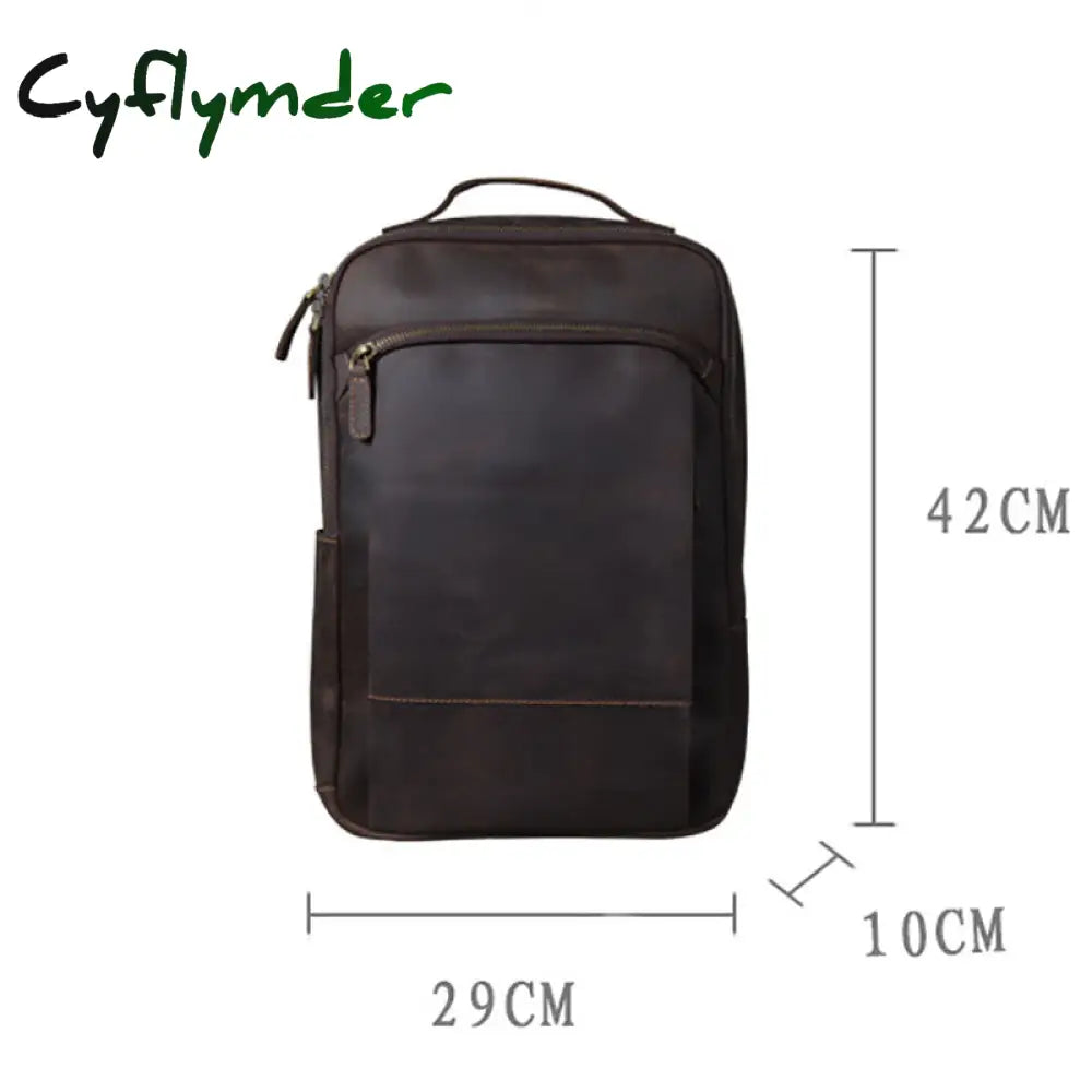 Cyflymder Vintage Men’s Crazy Horse Leather Backpack Genuine Leather Retro Rucksack Large Classic