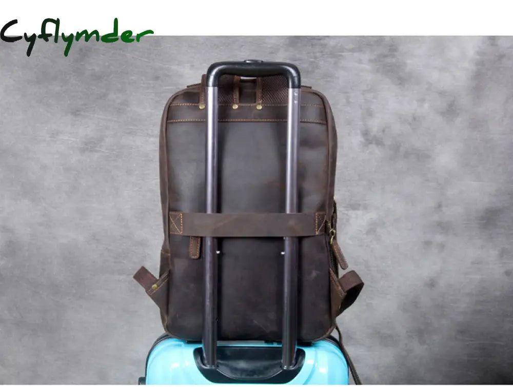 Cyflymder Vintage Men’s Crazy Horse Leather Backpack Genuine Leather Retro Rucksack Large Classic