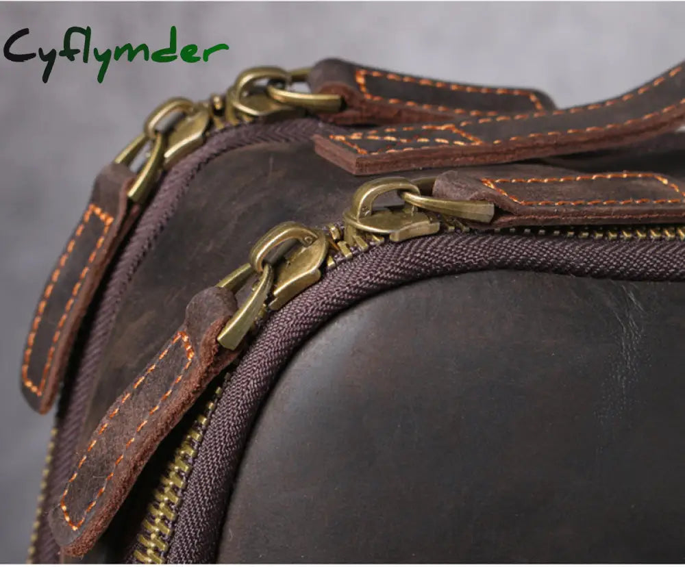 Cyflymder Vintage Men’s Crazy Horse Leather Backpack Genuine Leather Retro Rucksack Large Classic