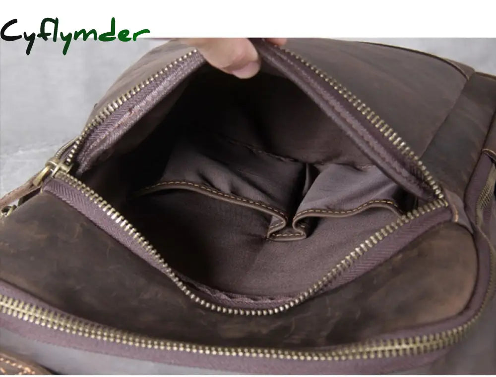 Cyflymder Vintage Men’s Crazy Horse Leather Backpack Genuine Leather Retro Rucksack Large Classic
