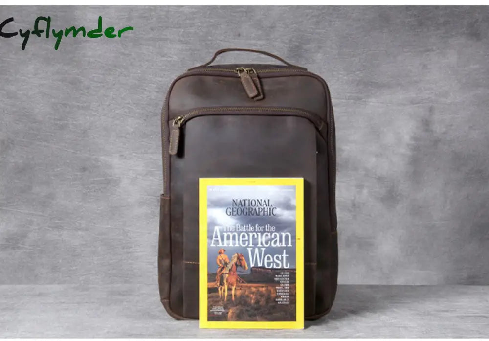 Cyflymder Vintage Men’s Crazy Horse Leather Backpack Genuine Leather Retro Rucksack Large Classic