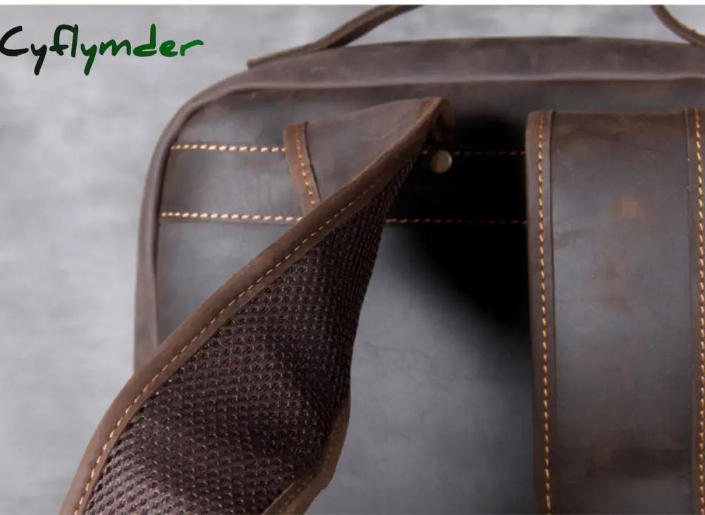 Cyflymder Vintage Men’s Crazy Horse Leather Backpack Genuine Leather Retro Rucksack Large Classic