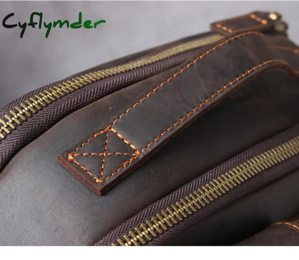 Cyflymder Vintage Men’s Crazy Horse Leather Backpack Genuine Leather Retro Rucksack Large Classic