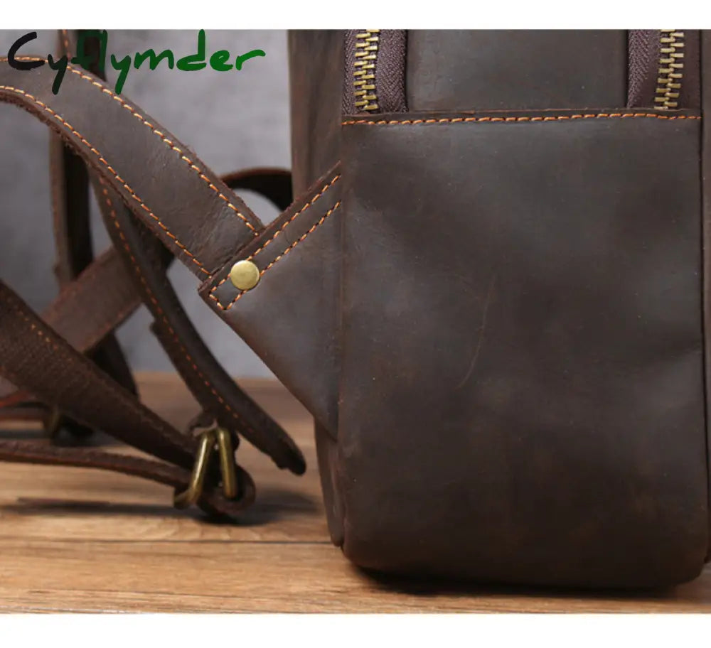 Cyflymder Vintage Men’s Crazy Horse Leather Backpack Genuine Leather Retro Rucksack Large Classic