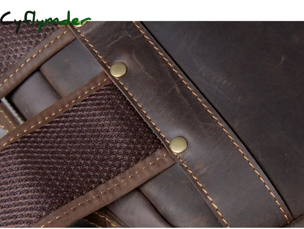 Cyflymder Vintage Men’s Crazy Horse Leather Backpack Genuine Leather Retro Rucksack Large Classic