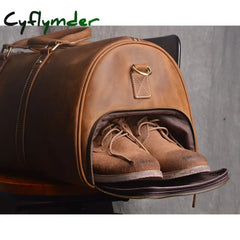 Cyflymder Vintage Men’s Hand Luggage Bag Travel Geunine Leather Large Capacity Single Shoulder