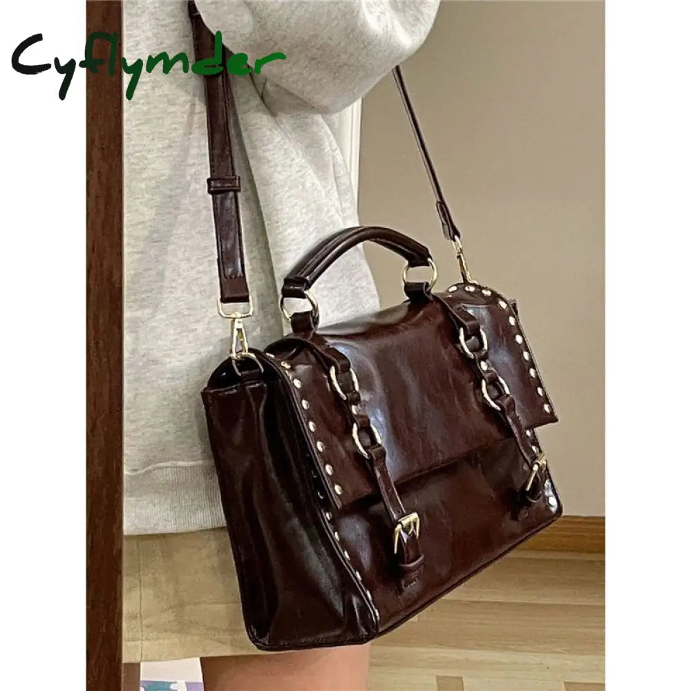 Cyflymder Vintage Messenger Bag Women Autumn Fashion Briefcase Daily Use All-Matc Students Taking