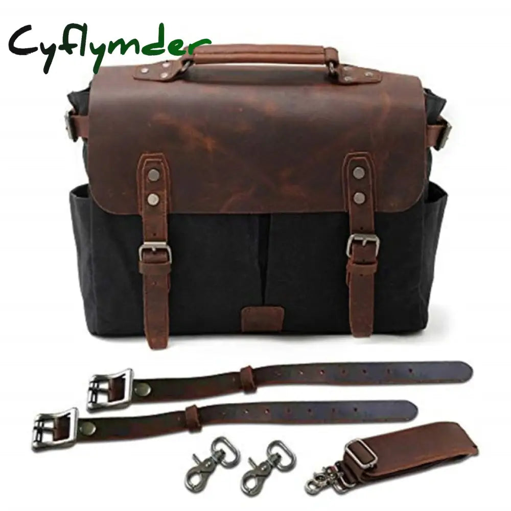 Cyflymder Vintage Motorcycle Side Bag Waxed Canvas Bike Luggage Riding Saddle Leg For Bicycle Men