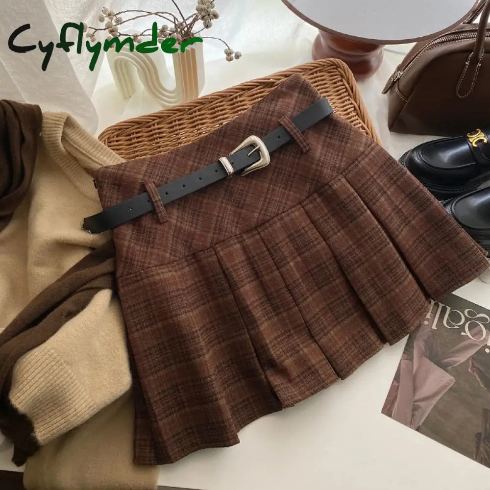 Cyflymder Vintage Plaid Skirt Women Preppy Style Kawaii Pleated Skirt Korean Fashion Autumn Winter A-line Streetwear