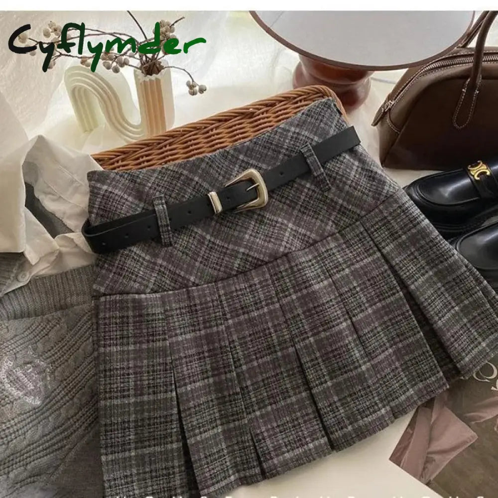 Cyflymder Vintage Plaid Skirt Women Preppy Style Kawaii Pleated Skirt Korean Fashion Autumn Winter A-line Streetwear