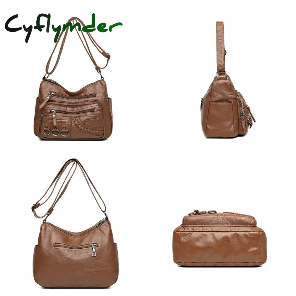 Cyflymder Vintage Pu Leather Luxury Purses and Handbags High Quality Women’s Bag Design Multi-pocket Ladies Crossbody