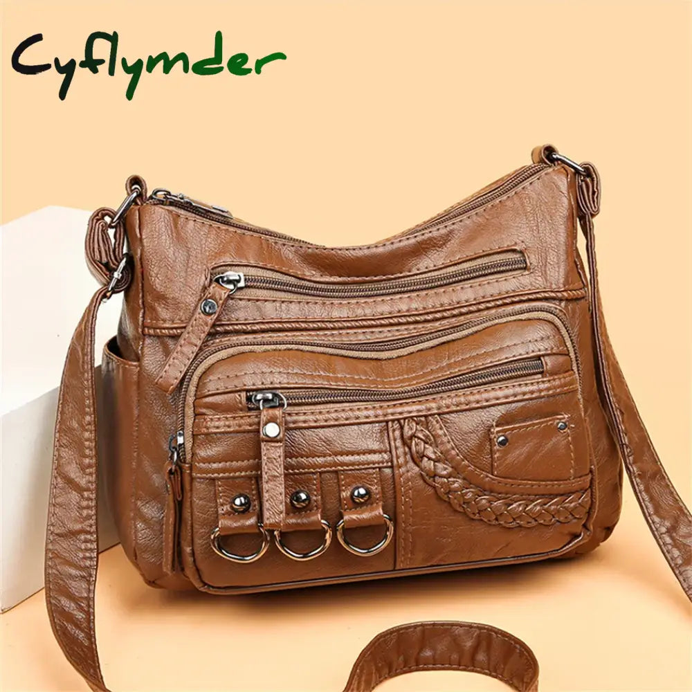 Cyflymder Vintage Pu Leather Luxury Purses and Handbags High Quality Women’s Bag Design Multi-pocket Ladies Crossbody