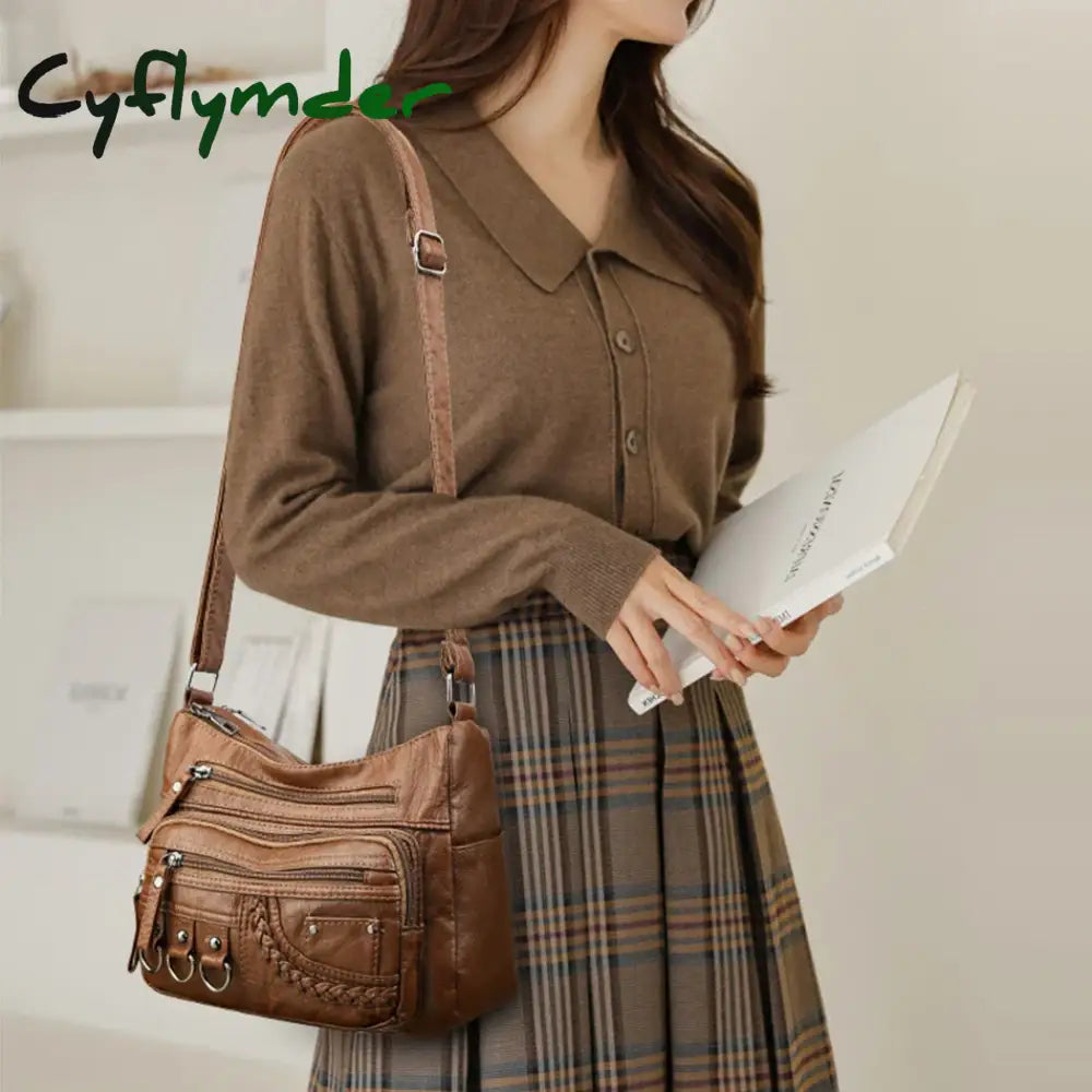 Cyflymder Vintage Pu Leather Luxury Purses and Handbags High Quality Women’s Bag Design Multi-pocket Ladies Crossbody