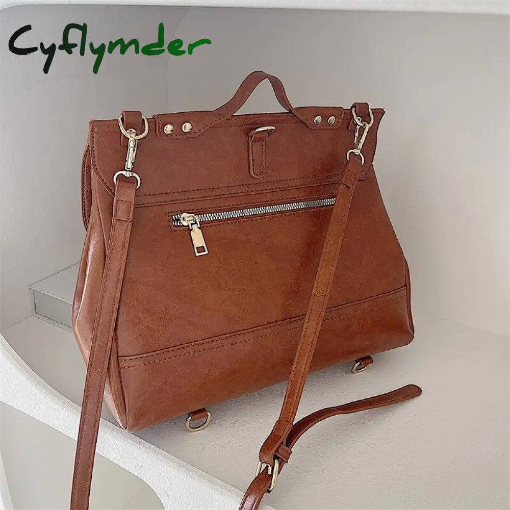 Cyflymder Vintage Pu Leather Women’s Small Backpack Shoulder Bag College Style Ladies Messenger