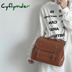 Cyflymder Vintage Pu Leather Women’s Small Backpack Shoulder Bag College Style Ladies Messenger