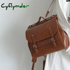 Cyflymder Vintage Pu Leather Women’s Small Backpack Shoulder Bag College Style Ladies Messenger