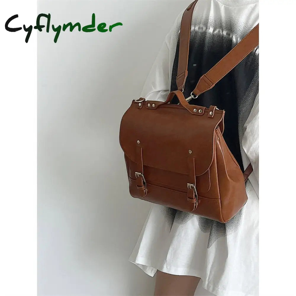 Cyflymder Vintage Pu Leather Women’s Small Backpack Shoulder Bag College Style Ladies Messenger