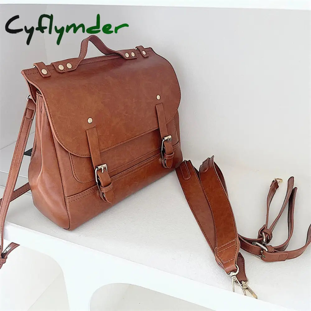 Cyflymder Vintage Pu Leather Women’s Small Backpack Shoulder Bag College Style Ladies Messenger