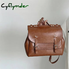 Cyflymder Vintage Pu Leather Women’s Small Backpack Shoulder Bag College Style Ladies Messenger