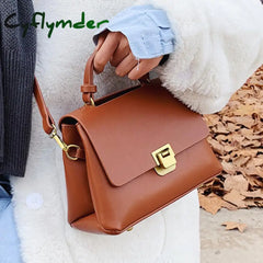 Cyflymder Vintage Pure Color Tote Bag Winter New Quality Pu Leather Women’s Designer Handbag High