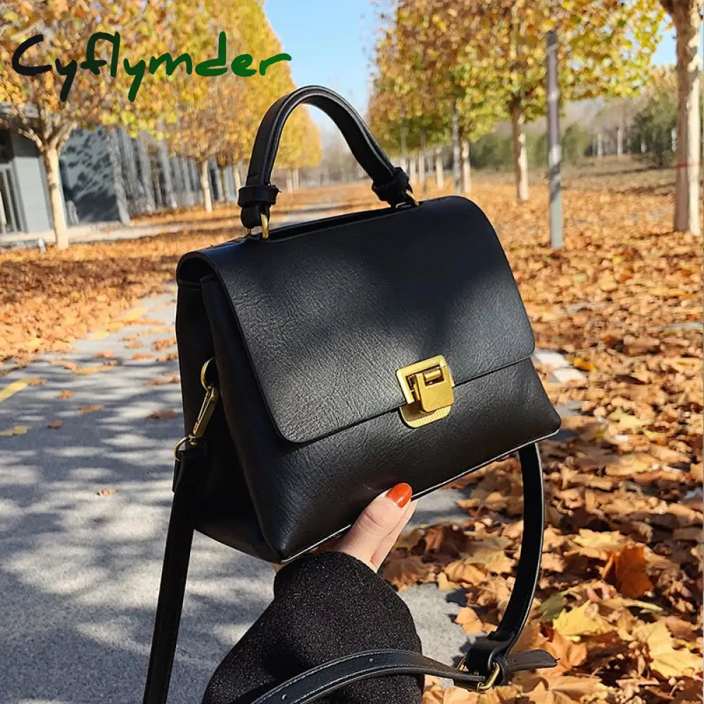 Cyflymder Vintage Pure Color Tote Bag Winter New Quality Pu Leather Women’s Designer Handbag High