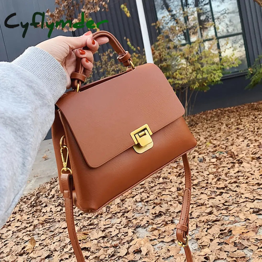 Cyflymder Vintage Pure Color Tote Bag Winter New Quality Pu Leather Women’s Designer Handbag High