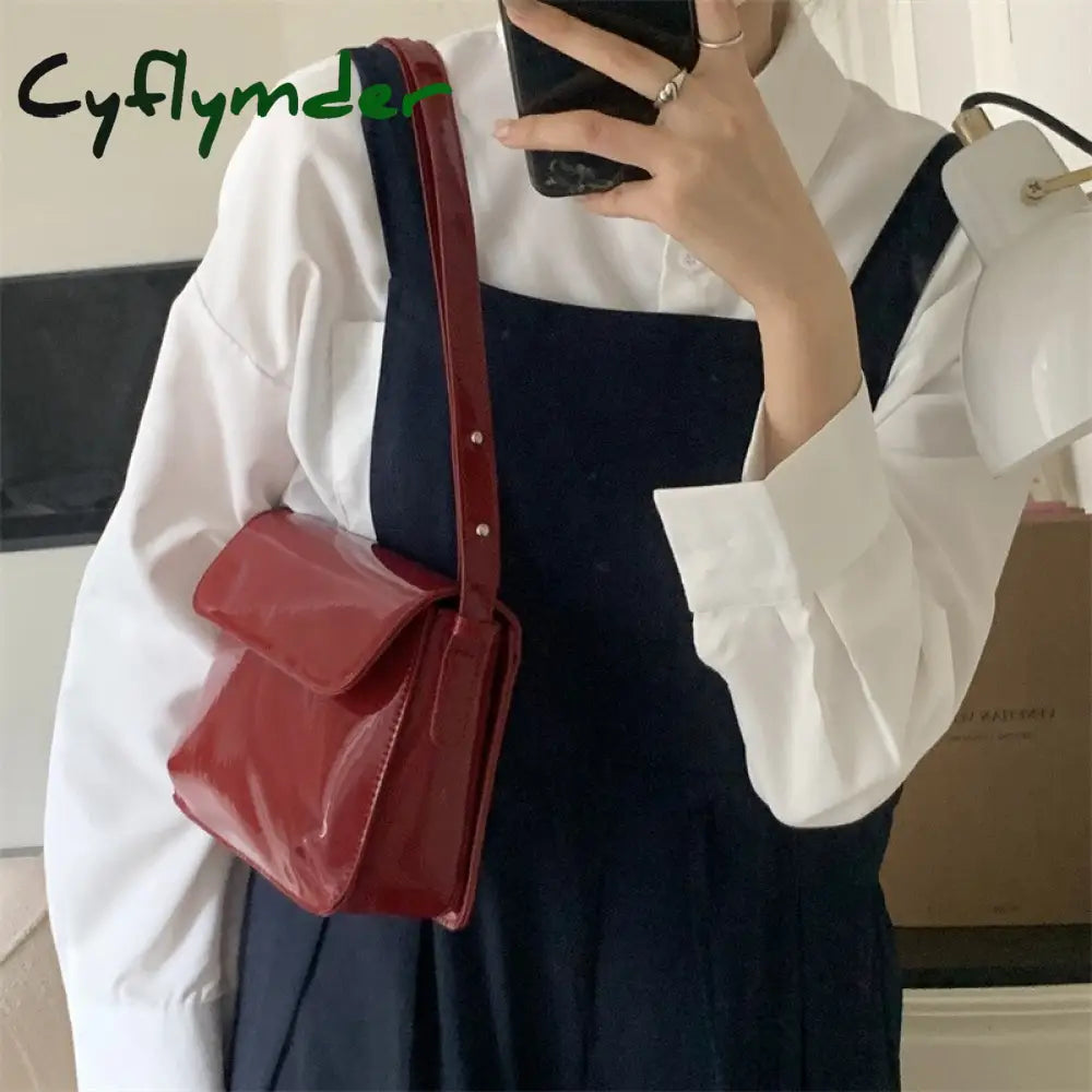 Cyflymder Vintage Red Square Shoulder Bag For Women Patent Leather Ladies Messenger Bags Clutch