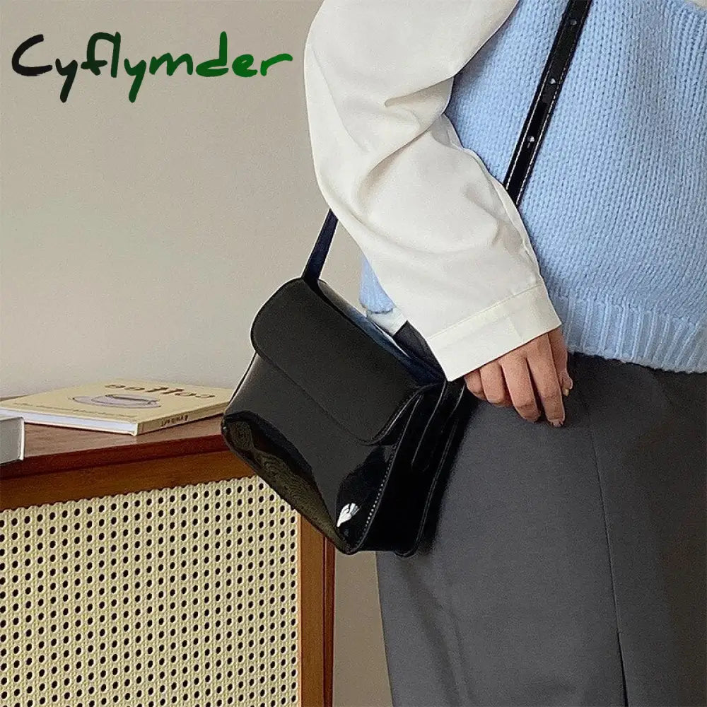 Cyflymder Vintage Red Square Shoulder Bag For Women Patent Leather Ladies Messenger Bags Clutch