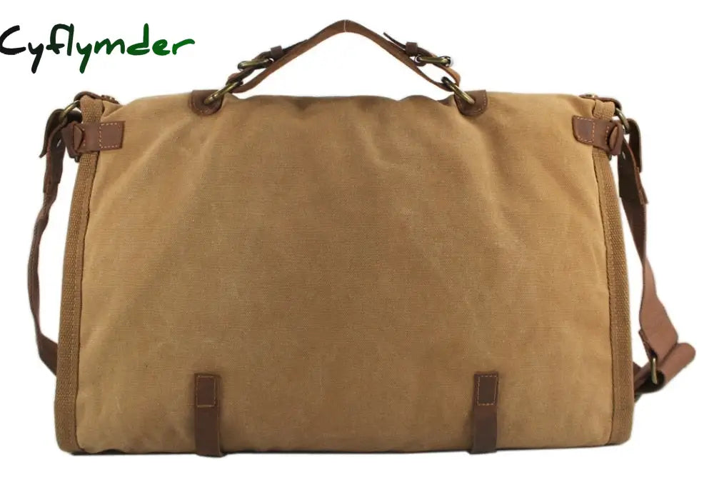 Cyflymder Vintage Retro Military Canvas + Leather Men Travel Bags Luggage Weekend Bag Overnight