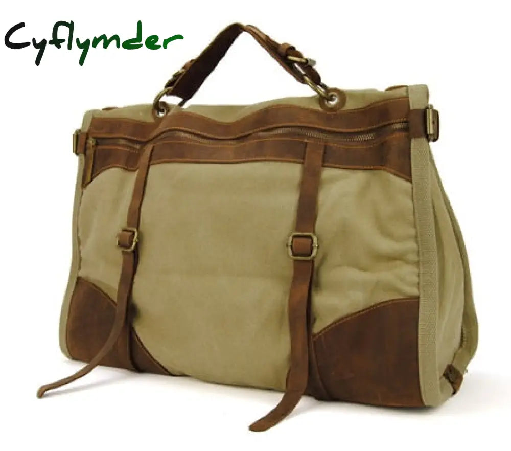 Cyflymder Vintage Retro Military Canvas + Leather Men Travel Bags Luggage Weekend Bag Overnight