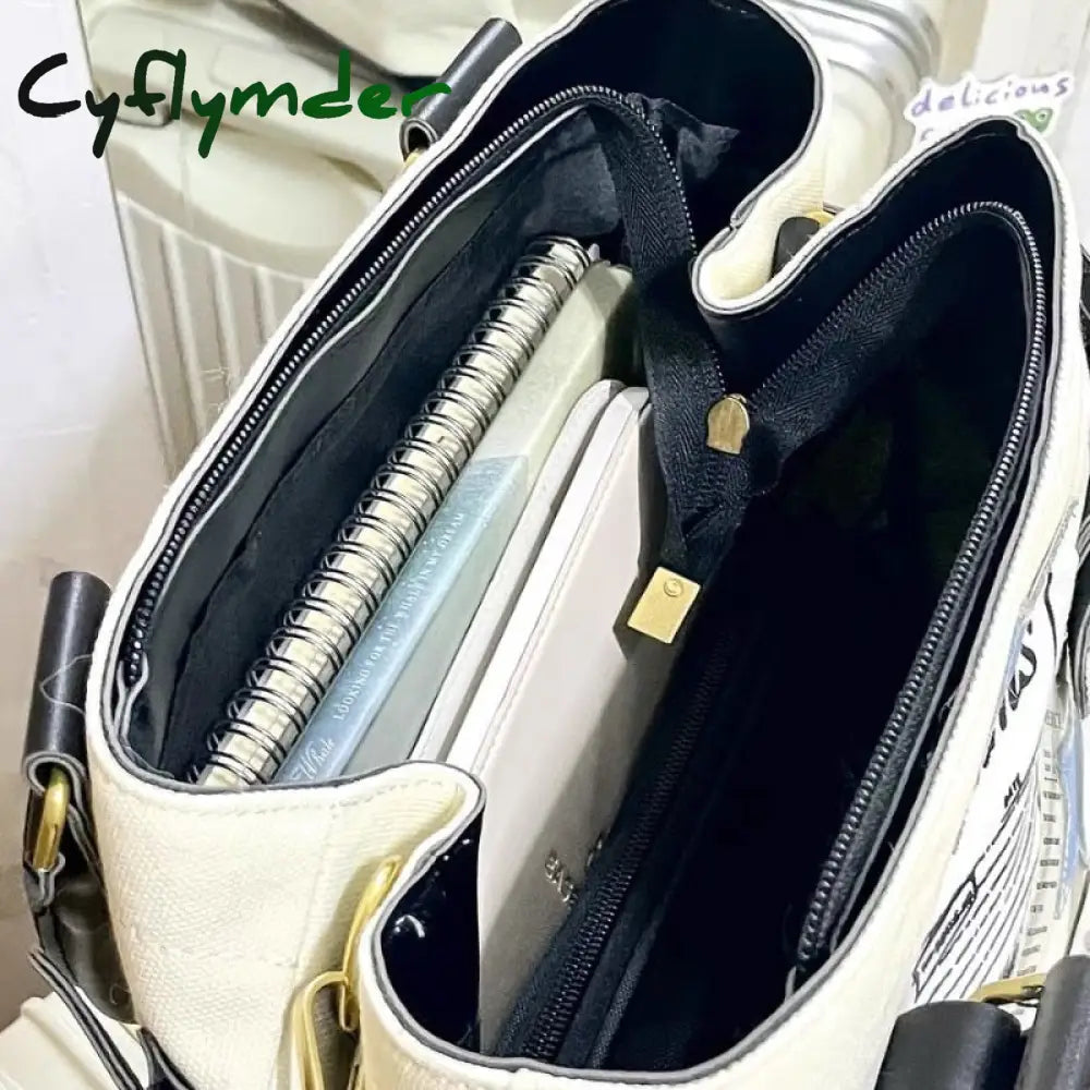 Cyflymder Vintage Shoulder Bag Y2K Star Pattern Letter Designer Tote College Style Student Large