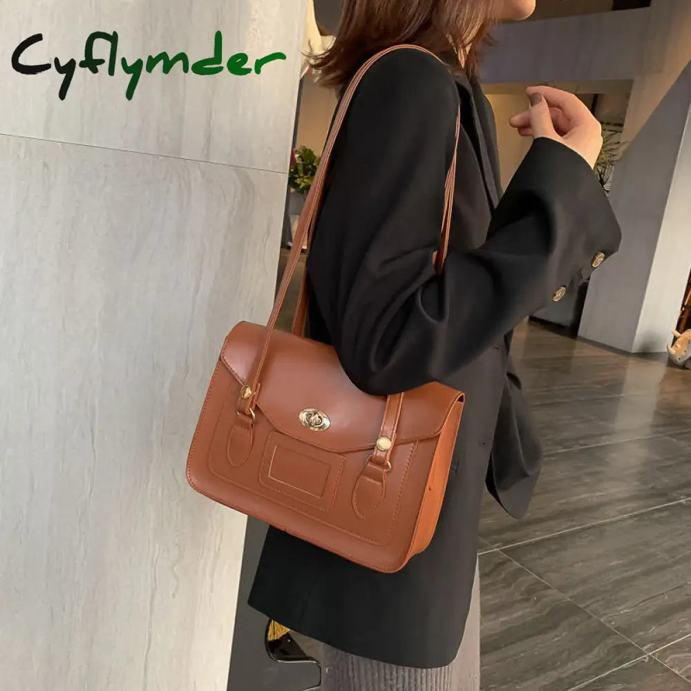 Cyflymder Vintage Shoulder Bags For Women Autumn Trendyol Japanese Solid Pu Leather Messenger Bag