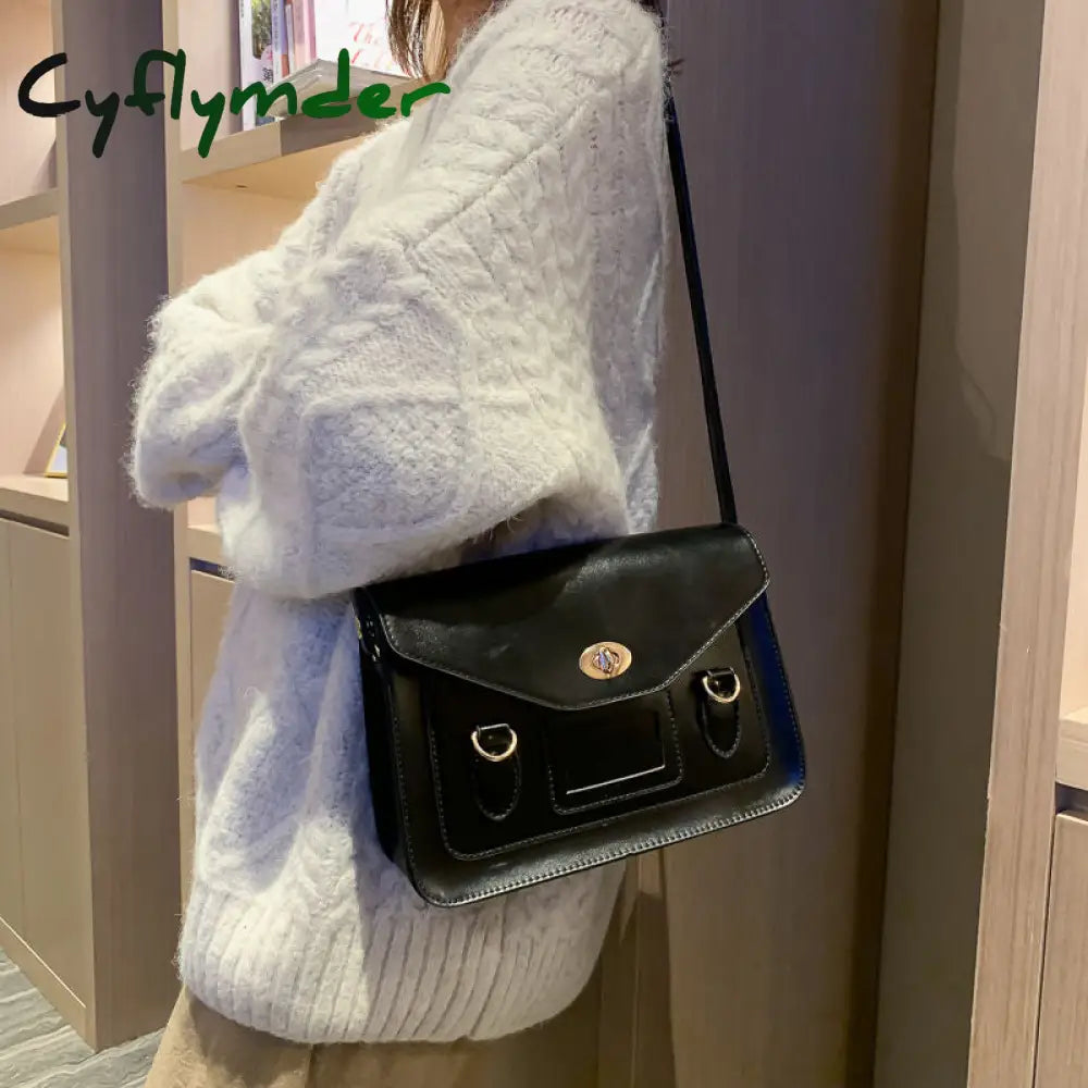 Cyflymder Vintage Shoulder Bags For Women Autumn Trendyol Japanese Solid Pu Leather Messenger Bag