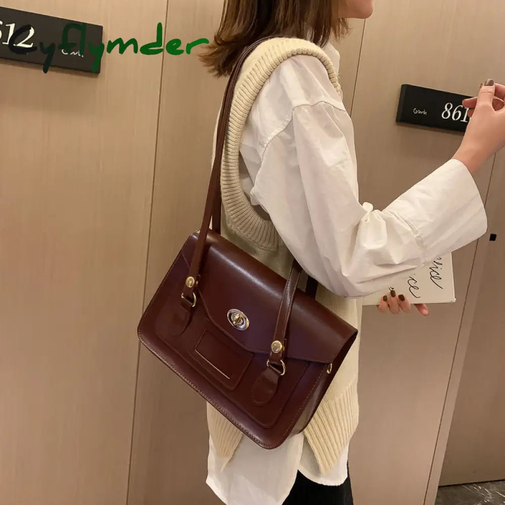 Cyflymder Vintage Shoulder Bags For Women Autumn Trendyol Japanese Solid Pu Leather Messenger Bag