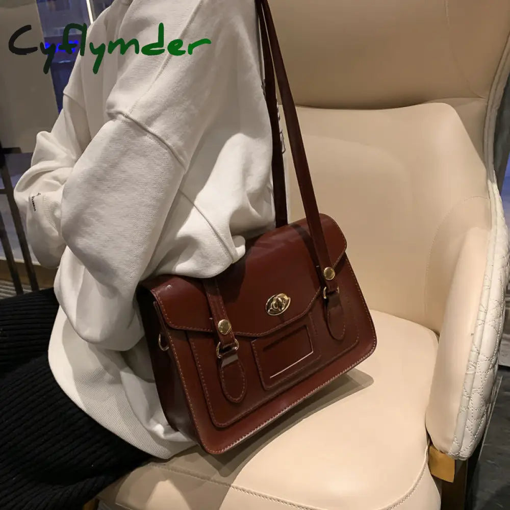 Cyflymder Vintage Shoulder Bags For Women Autumn Trendyol Japanese Solid Pu Leather Messenger Bag