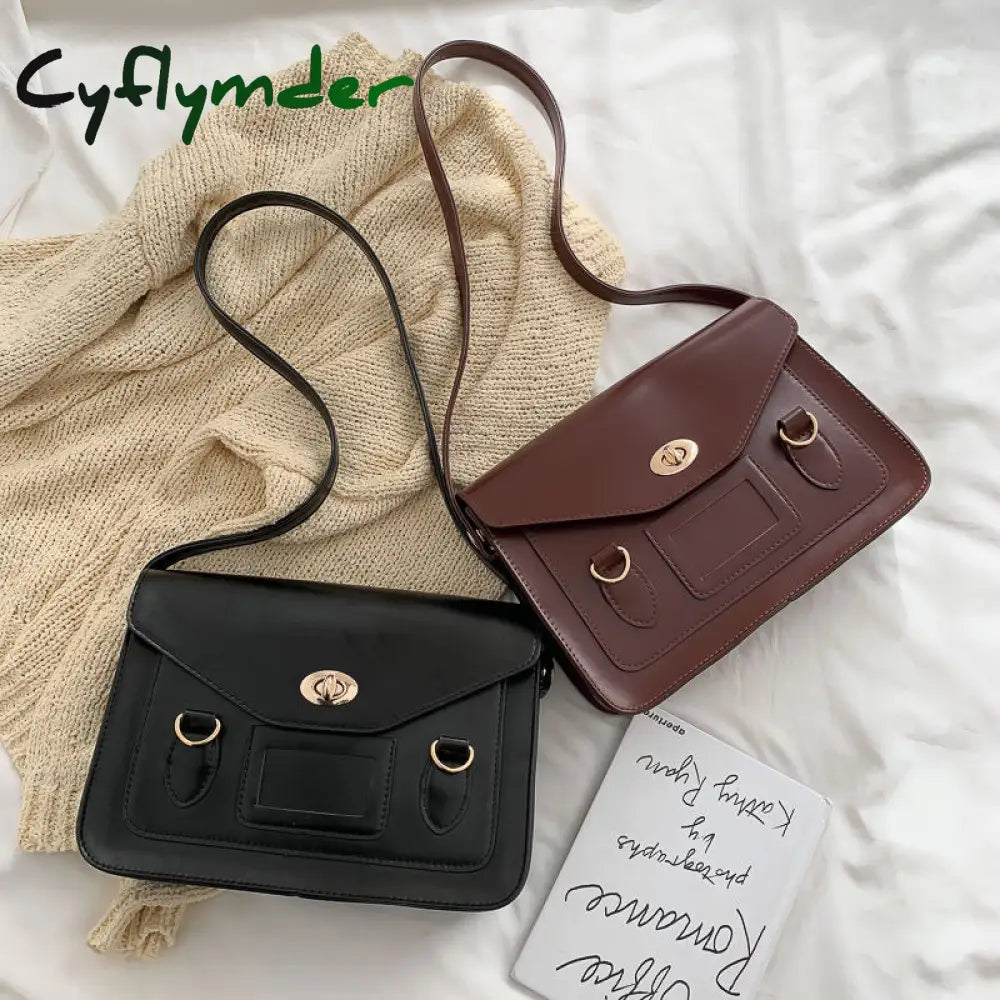 Cyflymder Vintage Shoulder Bags For Women Autumn Trendyol Japanese Solid Pu Leather Messenger Bag