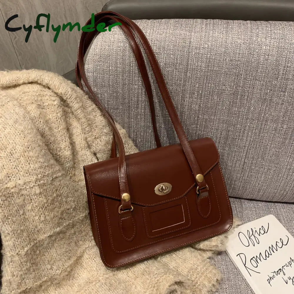 Cyflymder Vintage Shoulder Bags For Women Autumn Trendyol Japanese Solid Pu Leather Messenger Bag