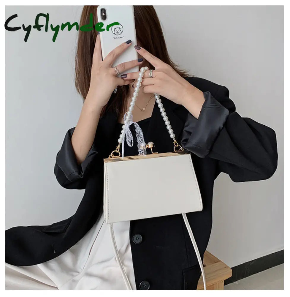 Cyflymder Vintage Shoulder Bags Women Fashion Pearl Chain Handbag Kiss Lock Designed Brand Small