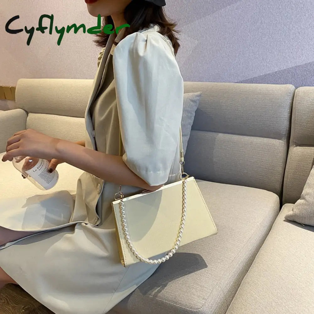 Cyflymder Vintage Shoulder Bags Women Fashion Pearl Chain Handbag Kiss Lock Designed Brand Small