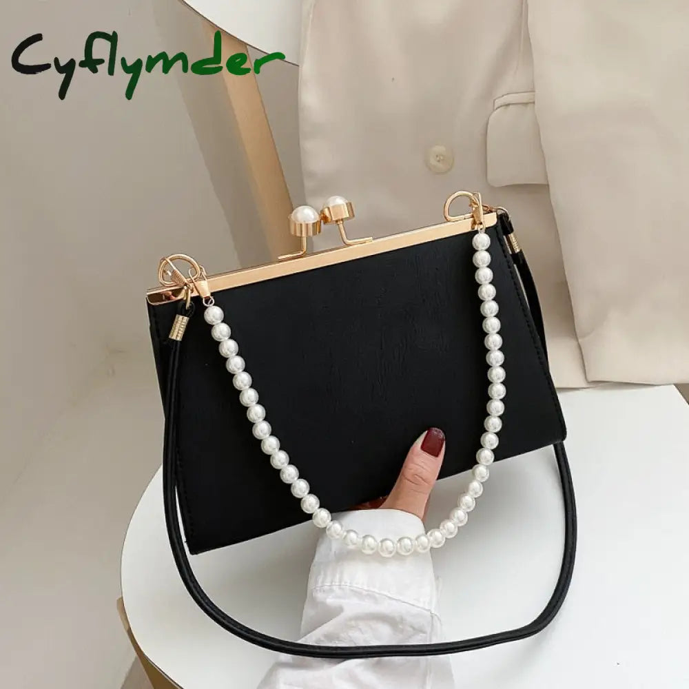 Cyflymder Vintage Shoulder Bags Women Fashion Pearl Chain Handbag Kiss Lock Designed Brand Small