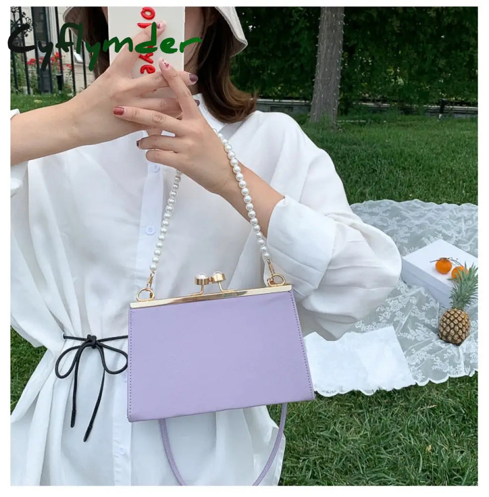 Cyflymder Vintage Shoulder Bags Women Fashion Pearl Chain Handbag Kiss Lock Designed Brand Small