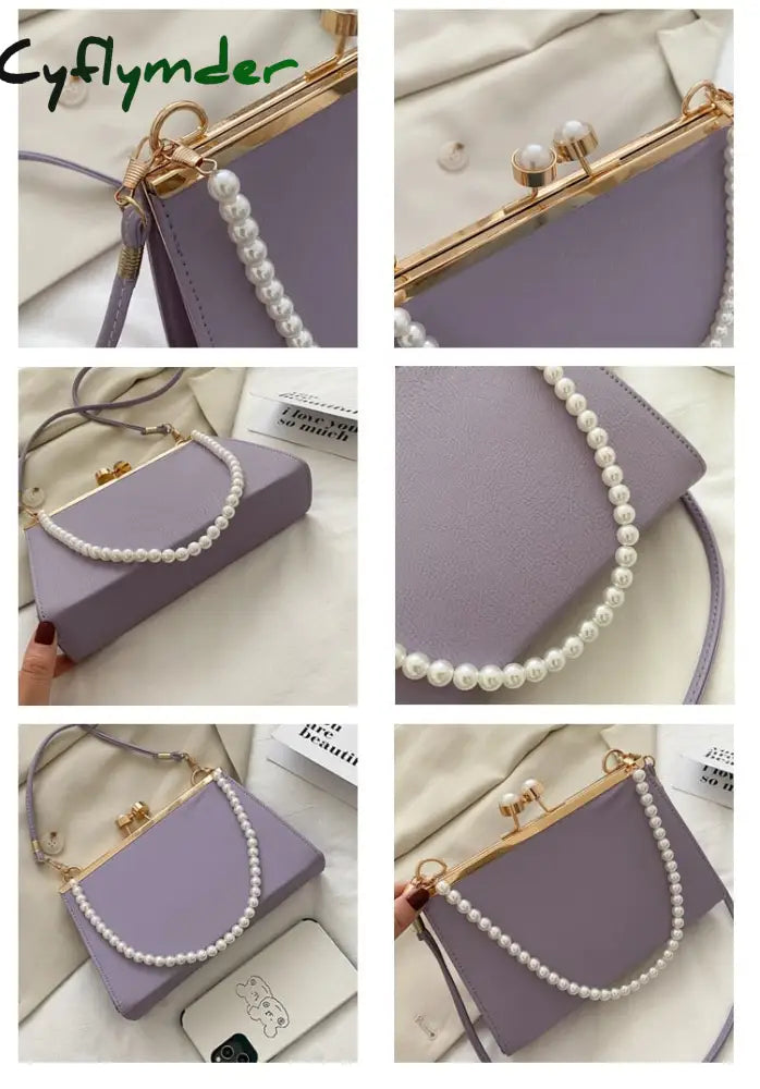 Cyflymder Vintage Shoulder Bags Women Fashion Pearl Chain Handbag Kiss Lock Designed Brand Small