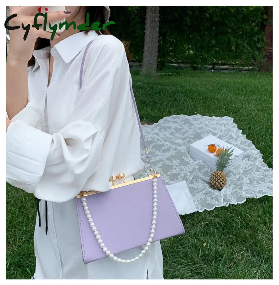 Cyflymder Vintage Shoulder Bags Women Fashion Pearl Chain Handbag Kiss Lock Designed Brand Small